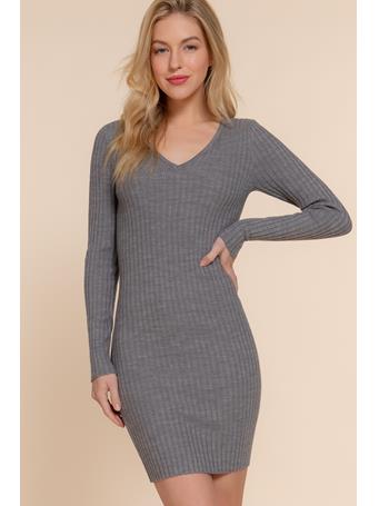 ACTIVE BASIC - Long Sleeve V-Neck Sweater Mini Dress H GREY