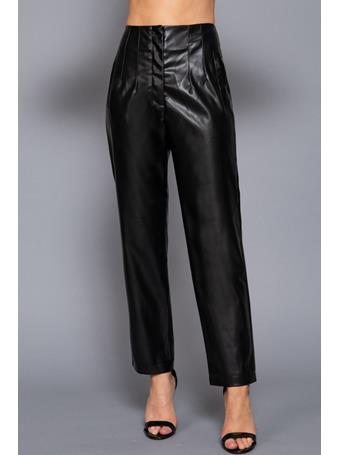ACTIVE BASIC - High Waist Slim Fit Faux Leather Long Pants BLACK