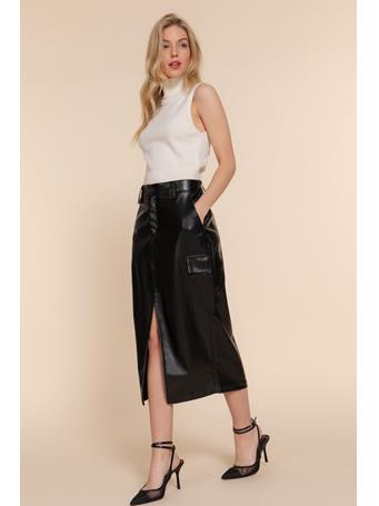 ACTIVE BASIC - Faux Leather Midi Cargo Skirt BLACK