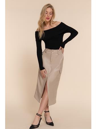 ACTIVE BASIC - Faux Leather Midi Cargo Skirt DARK BEIGE