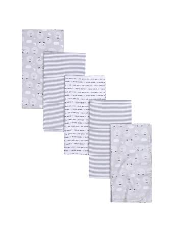 GERBER CHILDRENSWEAR - 5-Pack Baby Neutral Sheep Flannel Receiving Blankets GREY