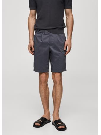 MANGO - Cotton Pleated Bermuda Shorts NAVY