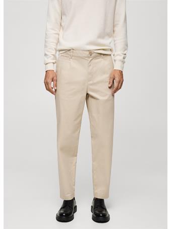 MANGO - Regular Fit Pleated Cotton Trousers GREY
