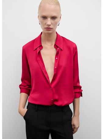 MANGO - Satin Finish Flowy Shirt BRIGHT PINK