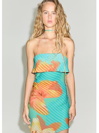 MANGO - Printed Dress With Turn-down Neckline MEDIUM GREEN