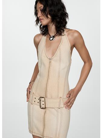 MANGO - Denim Dress With Belt LIGHT BEIGE