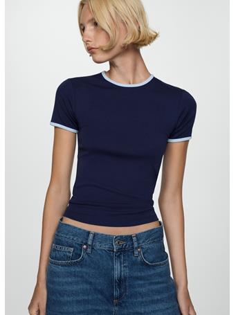 MANGO - Contrast Trim T-shirt NAVY