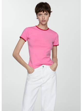 MANGO - Contrast Trim T-shirt MEDIUM PINK