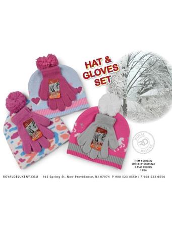 ROYAL DELUXE - 2pk Girls Design Hat & Glove Set ASSORTED