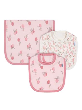 GERBER CHILDRENSWEAR - 3-Piece Baby Girls Appley Sweet Bibs & Burpcloth Set PINK