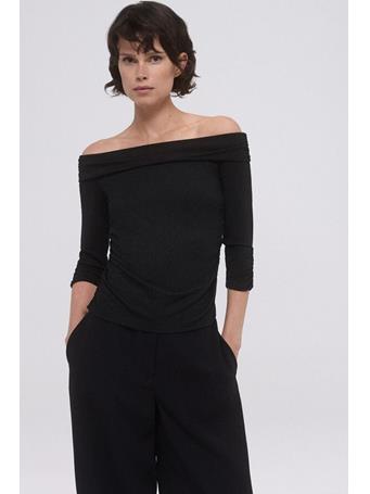 CORTEFIEL - Pedro del Hierro - Lurex Off-Shoulder T-Shirt BLACK