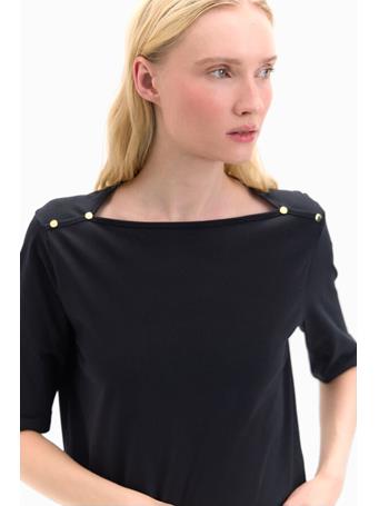 CORTEFIEL - Basic T-Shirt With Gold Buttons BLACK