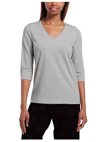 HUE - SleepWell Solid 3/4 Sleeve V-Neck Sleep Tee GREY