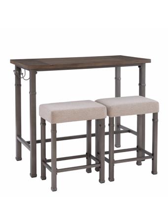LINON - Austin 3 Piece Pub Set With Side Hooks PEWTER