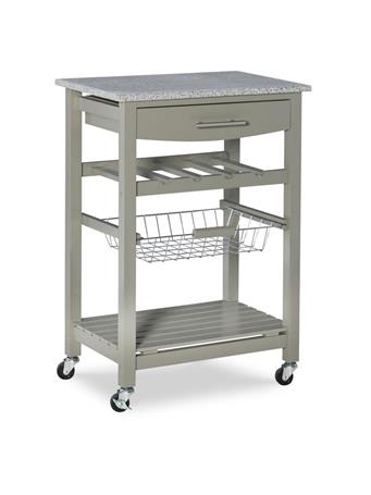 LINON - Zoey Kitchen Cart Granite Top GREY