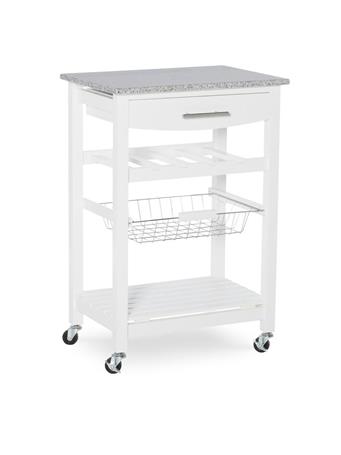 LINON - Zoey Kitchen Cart Granite Top WHITE