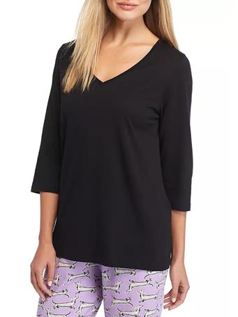 HUE - Sleepwell Solid 3/4 Sleeve V-neck T-Shirt BLACK