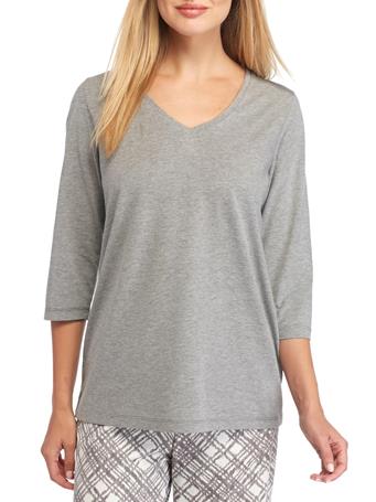 HUE - Sleepwell Solid 3/4 Sleeve V-Neck T-Shirt GREY HEATHER