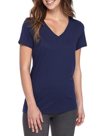 HUE - Sleepwell Solid Short Sleeve V-Neck TShirt MEDIEVIL BLUE
