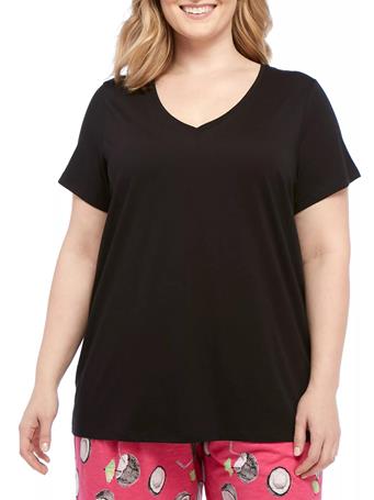 HUE - Plus Size Sleepwell Solid Short Sleeve V-Neck Sleep T-Shirt BLACK