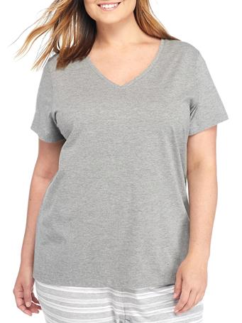 HUE - Plus Size Sleepwell Solid 3/4 V-Neck T-Shirt GREY HEATHER