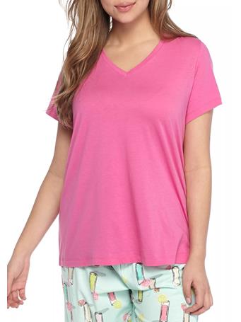 HUE - Plus Size Sleepwell Solid Short Sleeve V-Neck T-Shirt PHLOX PINK