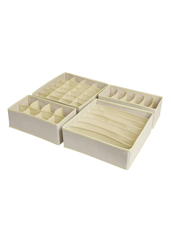 CONTAINED - 4 Piece Non Woven Clothing Organizers BEIGE