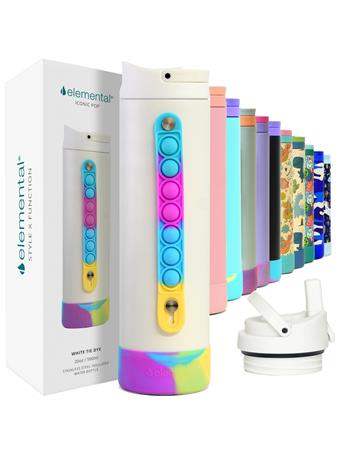 ELEMENTAL - Iconic Kids Water Bottle With Straw Lid WHITE TIE DYE