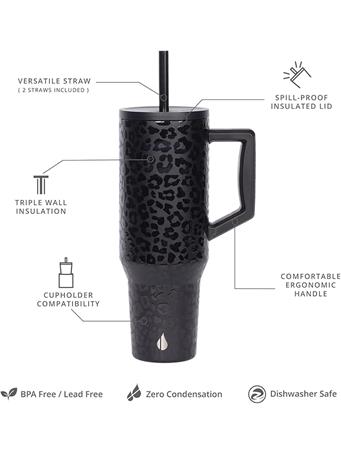 ELEMENTAL - Commuter 40 oz Tumbler With Handle And Straw Lid BLACK LEOPARD