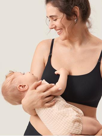 MOMANDA - Ribbed Scoop Nursing Bralette BLACK