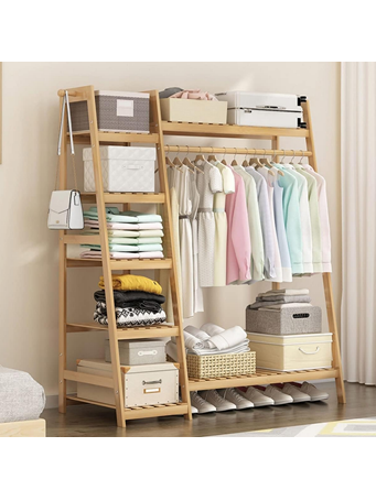 CONTAINED - Clothing Rack Bamboo With Shelf 31.5 Inch NATURAL
