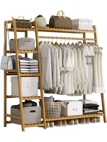 CONTAINED - Clothing Rack Bamboo With Shelf 51.2Inch NATURAL