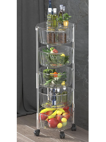 CONTAINED - Five Layer Round Storage Cart CLEAR