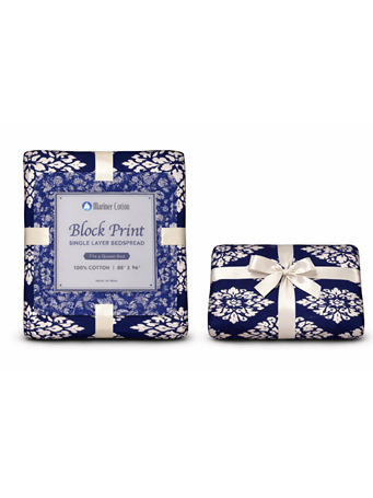 MARINER HOME - Batik Diamond Single Layer Cotton Bedspread NAVY