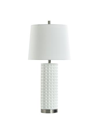STYLECRAFT LAMPS - Cast Resin Table Lamp with Type A & C USB Port Metal Base WHITE