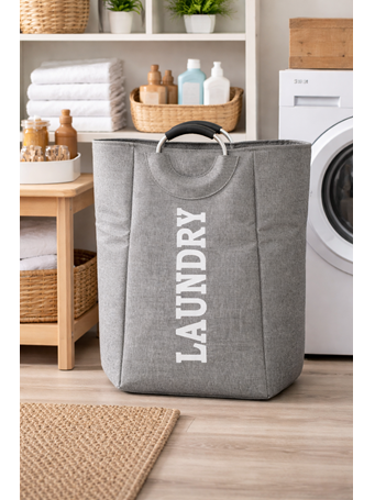 CONTAINED - Fabric Laundry Hamper Tote With Round Handle GREY
