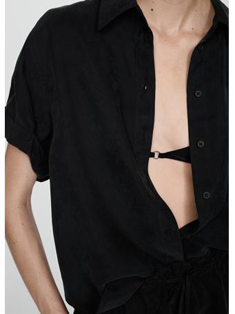 MANGO - Short-Sleeved Cupro Shirt BLACK