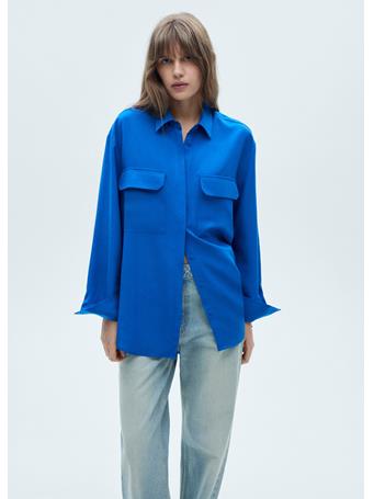 MANGO - Lyocell Shirt With Pocket MEDIUM BLUE