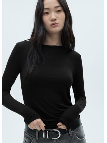 MANGO - Round-Neck Long-Sleeved T-Shirt BLACK