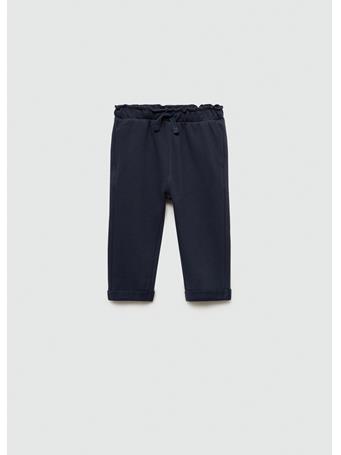MANGO - Elastic Waist Cotton Pants NAVY