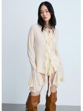 MANGO - Long Seeve Ruffled Shirt NATURAL WHITE