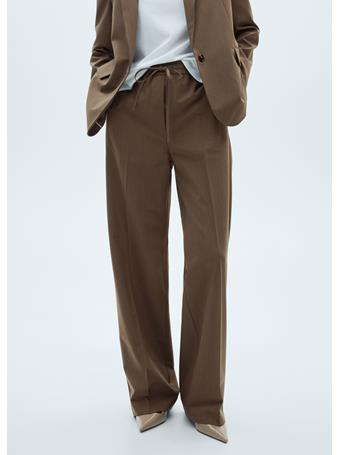 MANGO - Straight-Fit Pants with Elastic Waist DARK BROWN