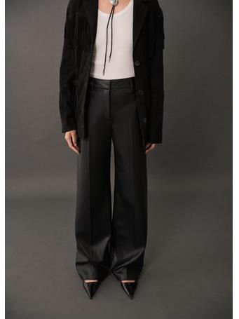 MANGO - Wide Leg Faux Leather Pants BLACK
