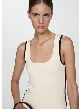 MANGO - Knitted Top with Contrast Details NATURAL WHITE