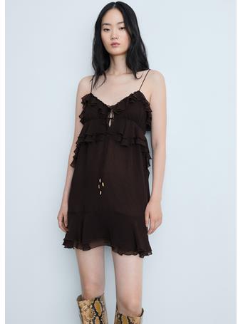 MANGO - Ruffled Blouse DARK BROWN