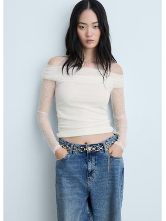 MANGO - Off-The-Shoulder Lace T-Shirt NATURAL WHITE