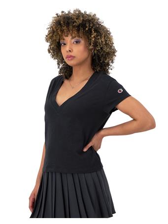 CHAMPION - V-Neck T-Shirt, Tailgate, C Logo BLACK