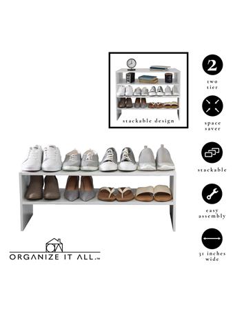NEU HOME - 2-Shelf Stackable Shoe Rack WHITE
