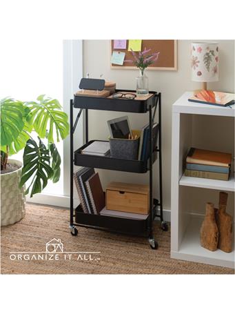 KENNEDY INTERNATIONAL - 3-Tier Foldable Metal Utility Storage Rolling Cart NO COLOR