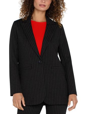 LIVERPOOL JEANS - Button Front Boyfriend Blazer BLK+WHT PINSTRP